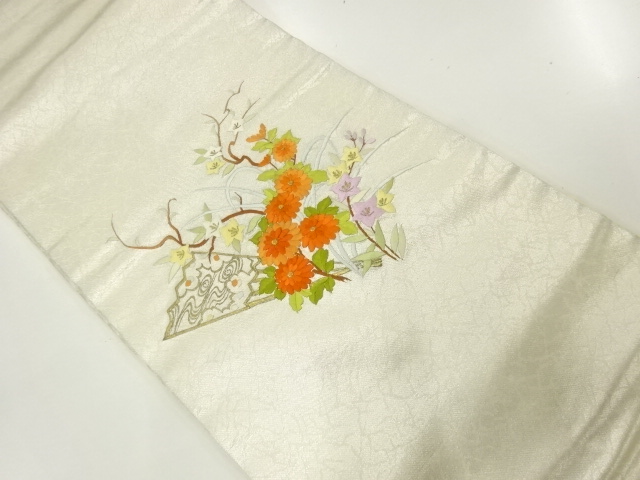 JAPANESE KIMONO / FAN / CHRYSANTHEMUM PATTERN EMBROIDERY NAGOYA OBI