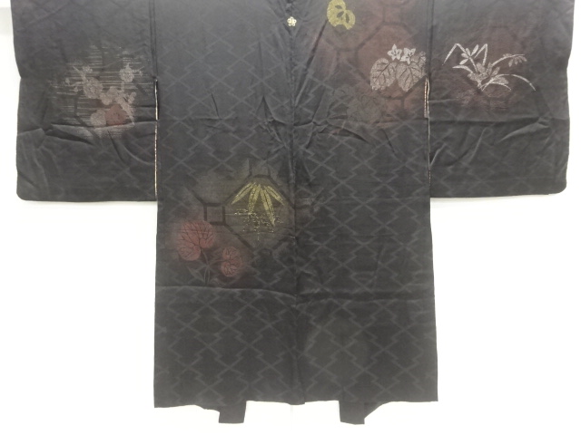 JAPANESE KIMONO / ANTIQUE TAISHO ROMANTIC MON KINSHA LACQUER FLOWER SH