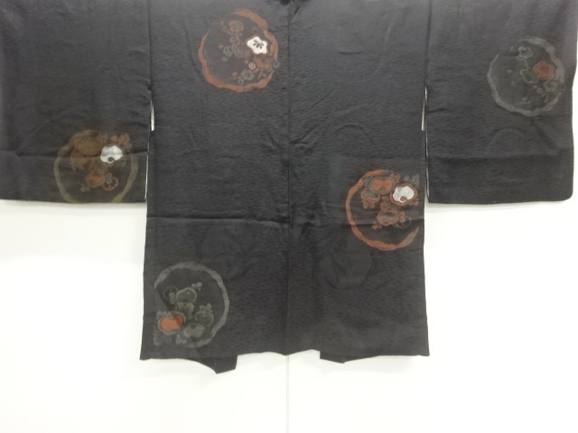 JAPANESE KIMONO / ANTIQUE TAISHO ROMANTIC MON KINSHA LACQUER FLOWER CI