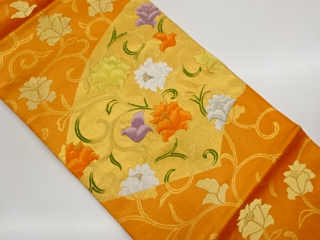 JAPANESE NAGOYA OBI / EMBROIDERY / WOVEN FLOWER ARABESQUE