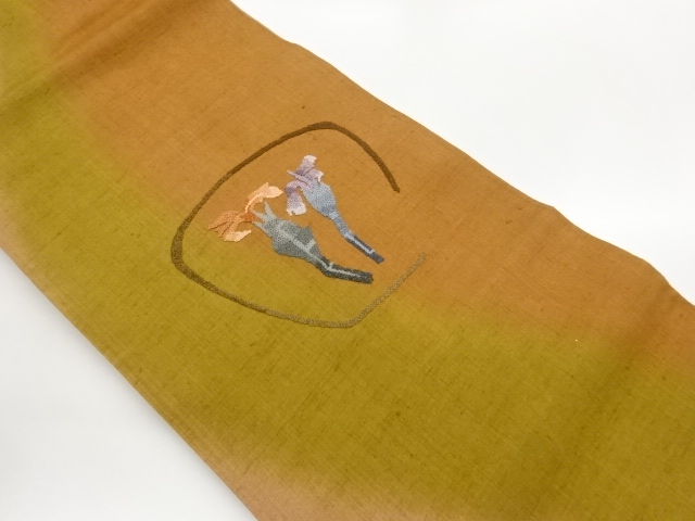 JAPANESE NAGOYA OBI / EMBROIDERY / TSUMUGI / ABSTRACT FLORAL PLANTS
