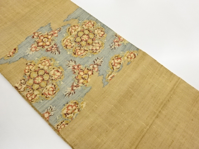 JAPANESE NAGOYA OBI / TSUMUGI / WOVEN FLOWER CREST