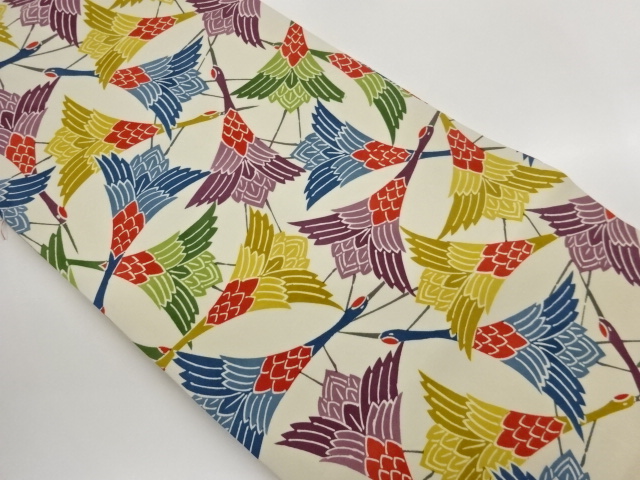 JAPANESE NAGOYA OBI / UNUSED / SHIOZE / CRANES