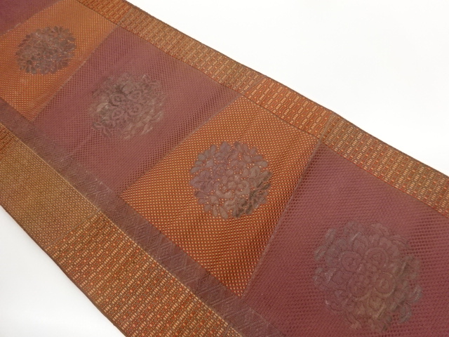 JAPANESE KIMONO / CHIKUZEN HAKATA: FLORAL PATTERN WOVEN VARIEGATED COL