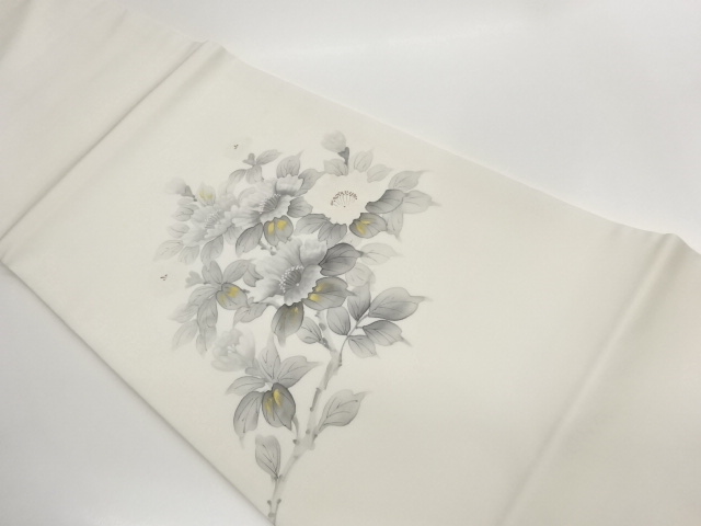 JAPANESE KIMONO / SHIOZE GOLD-ACCENTED HAND-PAINTED PEONY PATTERN HIRA