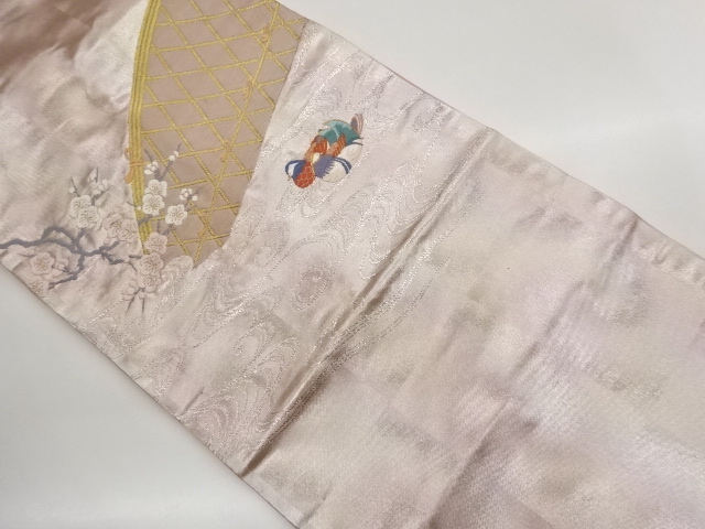JAPANESE KIMONO / NAGOYA OBI / WOVEN MANDARIN DUCK / PLUM BLOSSOM / FL