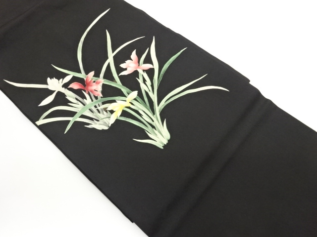 JAPANESE KIMONO / SHIOZE GOLD-DECORATED HAND-PAINTED IRIS PATTERN NAGO