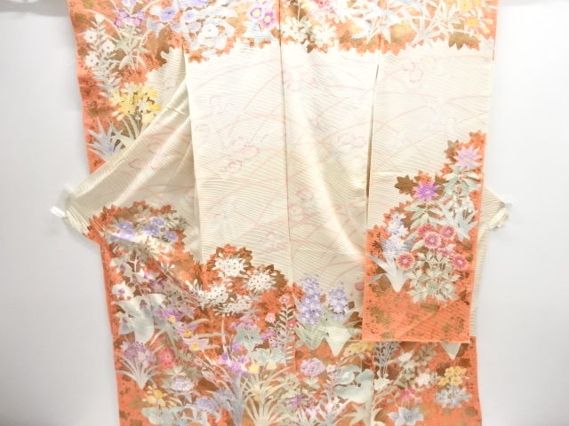作家物　花模様刺繍振袖仮絵羽（八掛付）