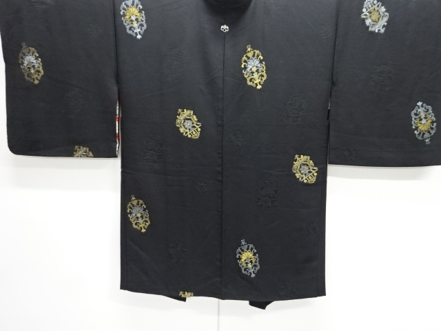 JAPANESE ANTIQUE HAORI / TAISHO ROMAN STYLE / SILK / WOVEN FLORAL SARASA