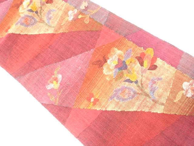 JAPANESE KIMONO / NAGOYA OBI / MAWATA TSUMUGI / WOVEN FLOWER & PLANT 