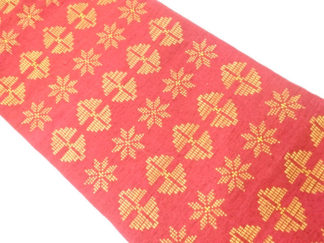 JAPANESE KIMONO / NAGOYA OBI / TSUMUGI / WOVEN ABSTRACT FLOWER 