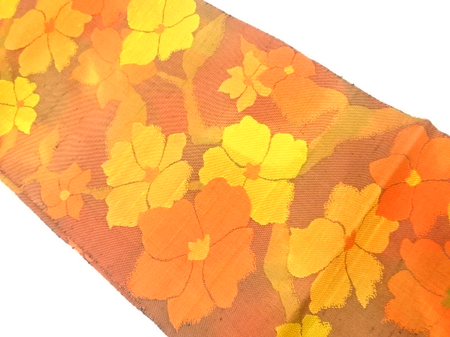 JAPANESE KIMONO / NAGOYA OBI / TSUMUGI / WOVEN FLOWER 