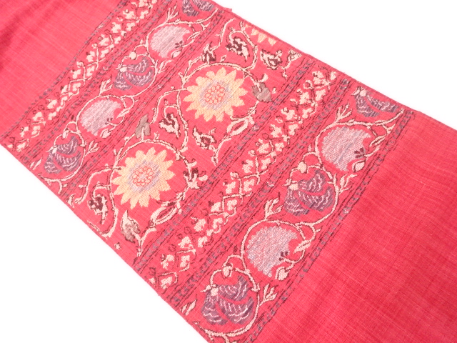 JAPANESE KIMONO / NAGOYA OBI / WOVEN ARABESQUE FLOWER 