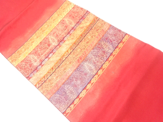 JAPANESE KIMONO / HIRAKI NAGOYA OBI / WOVEN ARABESQUE FLOWER 