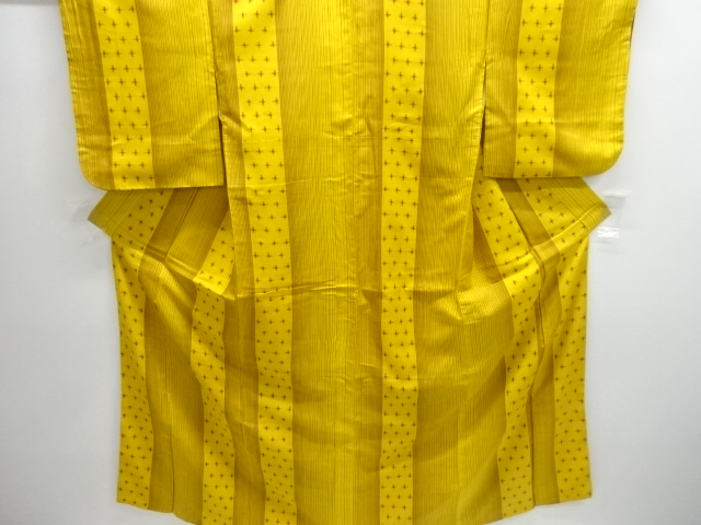 JAPANESE KIMONO / ANTIQUE KIMONO / SILK / YONEZAWA TSUMUGI / WOVEN STRIPE & CROSS KASURI