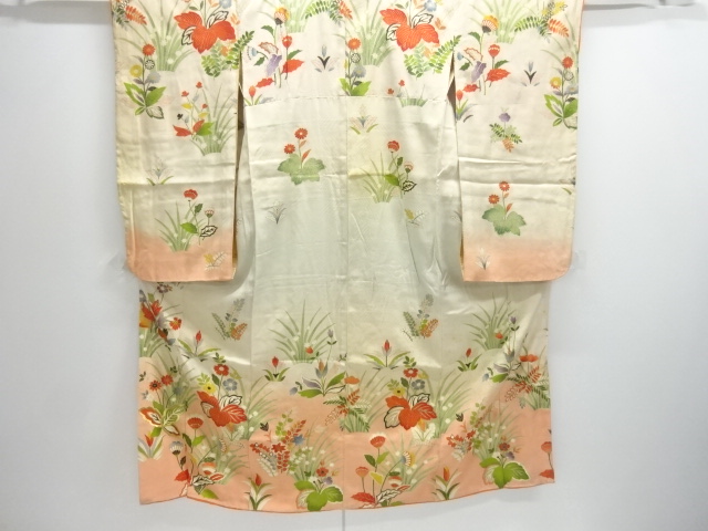 JAPANESE KIMONO / ANTIQUE KIMONO / SILK / MON KINSHA / EMBROIDERY / FLOWER