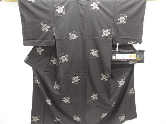 JAPANESE KIMONO / UNUSED DORO OSHIMA TSUMUGI (9 maruki) / WOVEN ROUNDEL FLOWER 