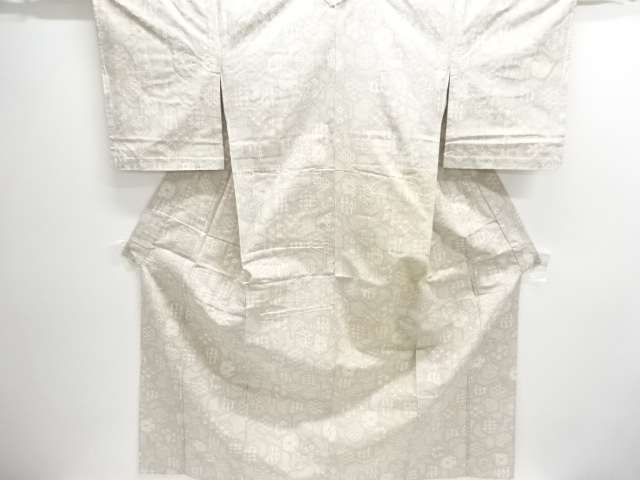 JAPANESE KIMONO / ANTIQUE HITOE KIMONO / SILK / TSUMUGI / WOVEN KIKKO & CLASSICAL PATTERN