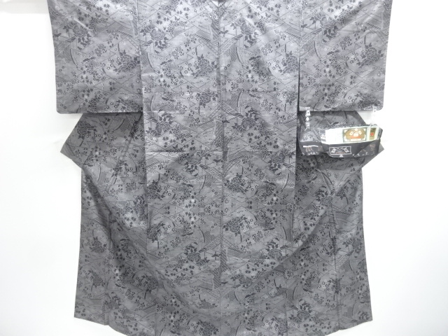 JAPANESE KIMONO / FLORAL PATTERN WOVEN DORO OSHIMA TSUMUGI KIMONO (9 M
