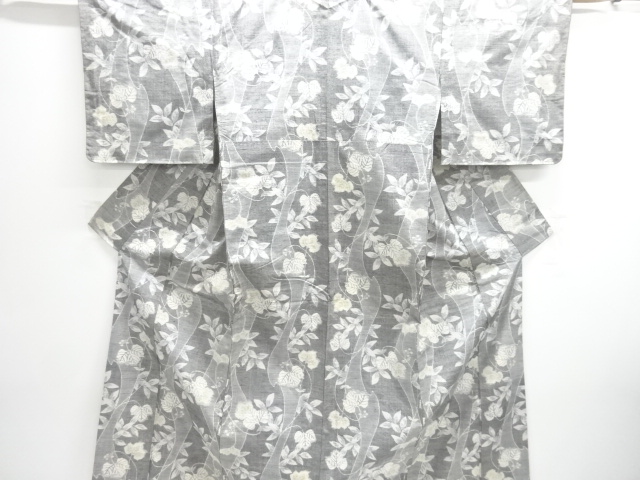 JAPANESE KIMONO / ANTIQUE TSUMUGI KIMONO / WOVEN IVY LEAF PATTERN