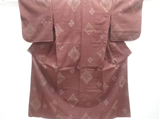 JAPANESE KIMONO / ANTIQUE HITOE TSUMUGI / WOVEN FLOWER CREST 