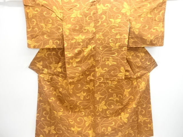 JAPANESE KIMONO / ANTIQUE KARAKUSA PATTERN WOVEN- TSUMUGI KIMONO
