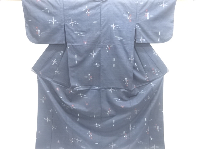 JAPANESE KIMONO / ANTIQUE KASURI-PATTERNED WOVEN TSUMUGIHITOE KIMONO