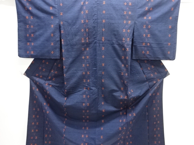 JAPANESE KIMONO / ANTIQUE KASURI-PATTERNED WOVEN TSUMUGIHITOE KIMONO