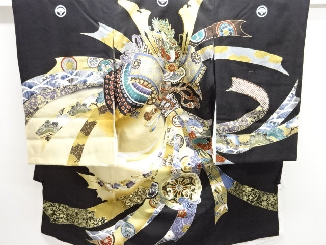 JAPANESE KIMONO / BOYS MON-TSUKI KIMONO / HELMET PATTERN EMBROIDERY A 