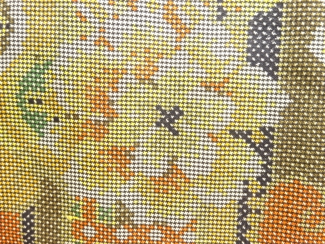 JAPANESE KIMONO / ANTIQUE HANAMON / ARABESQUE PATTERN WOVEN AUTHENTIC 