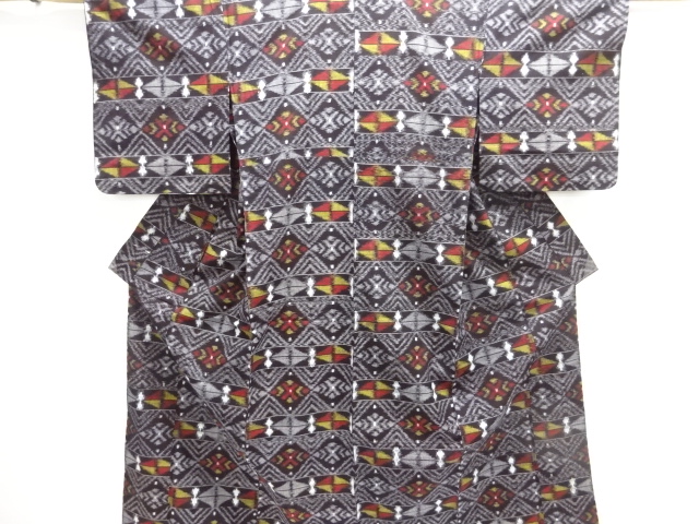 JAPANESE KIMONO / ANTIQUE COTTON AUTHENTIC KURUME KASURI GEOMETRIC PAT