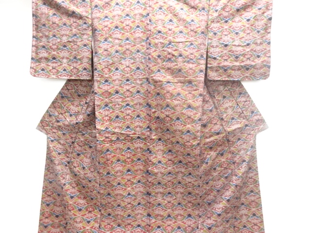 未使用品　抽象模様織り出し手織り紬着物