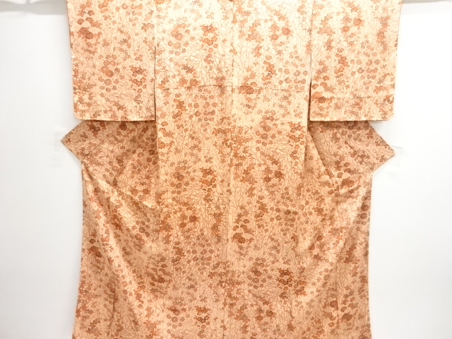 未使用品　縮緬地　草花模様小紋着物