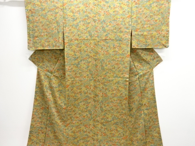 未使用品　家屋に草花模様小紋着物