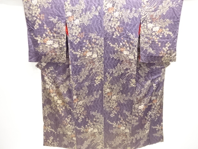 アンティーク　綸子草花模様着物