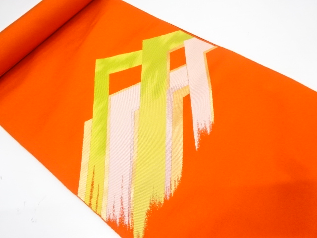 JAPANESE KIMONO / ANTIQUE BOLT FOR NAGOYA OBI / WOVEN ABSTRACT MOUNTAIN