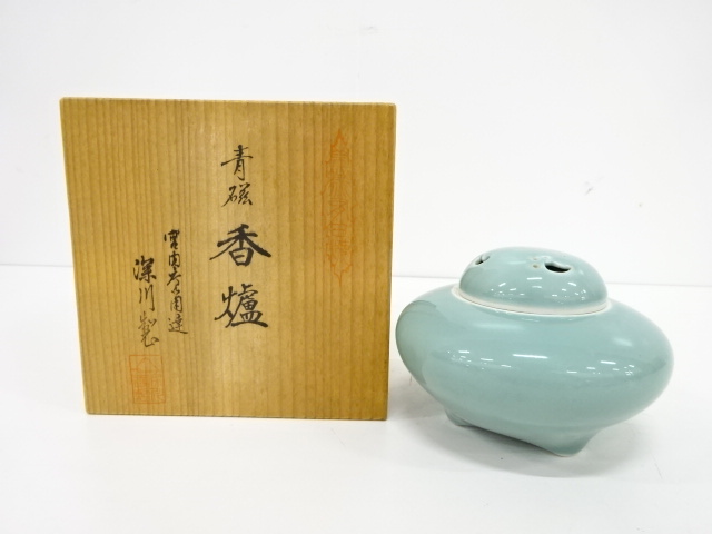 青磁香炉 置物 映 茶道具 煎茶道具 時代物 中国古美術