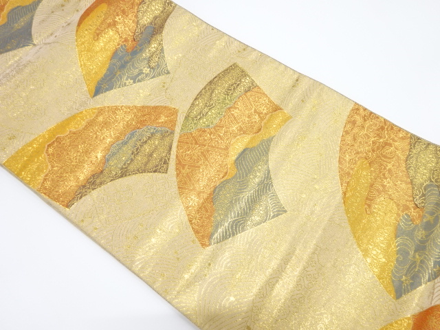 リサイクル　地紙に古典柄織り出し袋帯