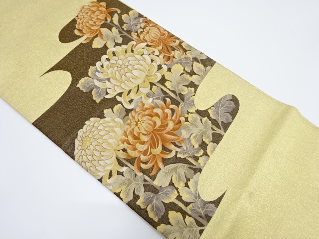 袋帯 秀品 花 金糸 箔 金色 六通 正絹 中古 袋帯 秀品 花唐草 波 金糸 箔 金色 六通 正絹 中古 袋帯 美品