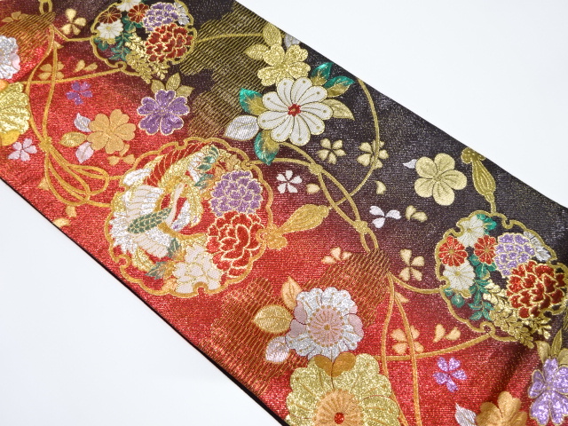 宗sou 未使用品 変わり亀甲模様織出し名古屋帯 未使用品 レディースファッション 亀甲に草花模様織出し名古屋帯