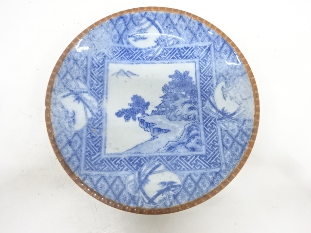 古伊万里　瀬戸印判手　山水九寸皿