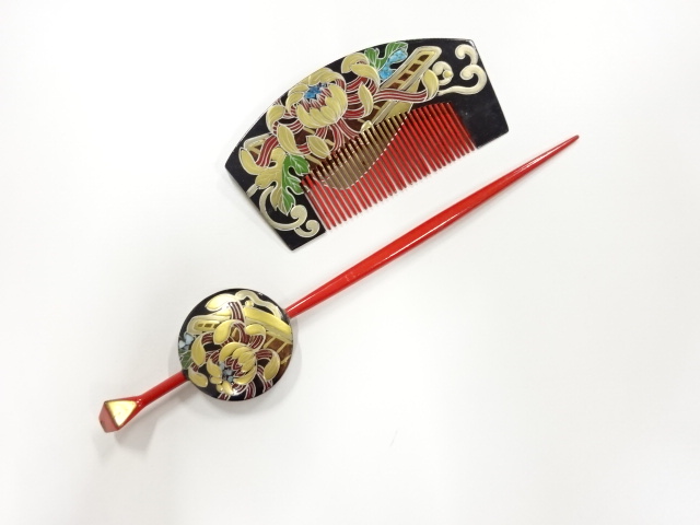 アンティーク 明治期 金蒔絵 在銘 撫子（金蒔絵 骨董 着物 鼈甲 螺鈿 