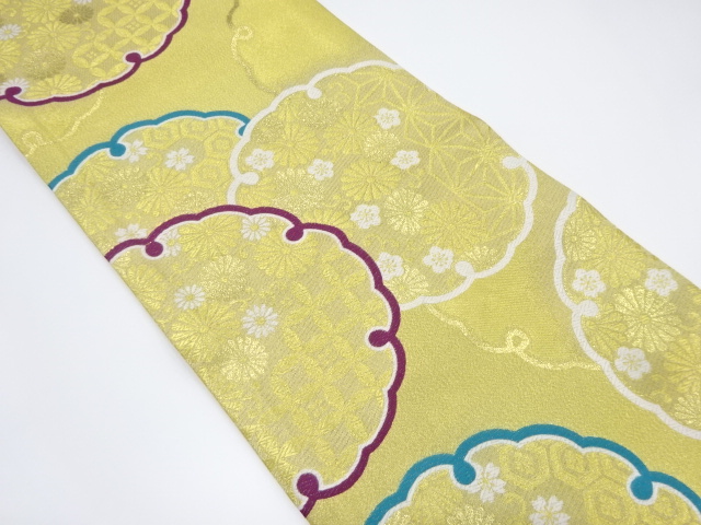 新品　雪輪に花・古典柄織り出し袋帯