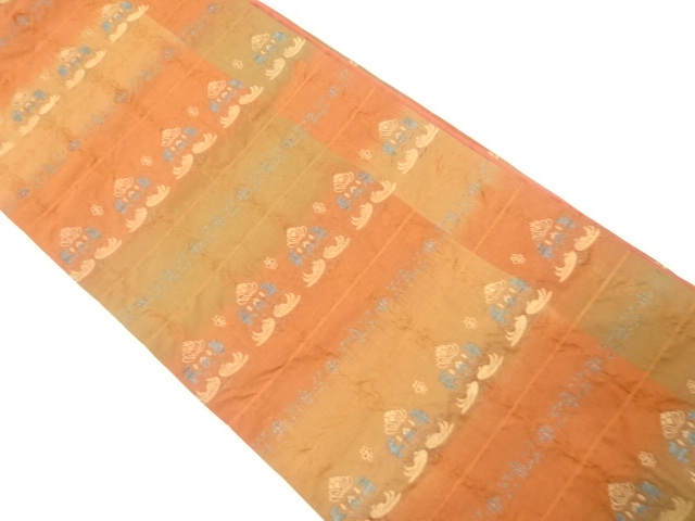 JAPANESE FUKURO OBI / UNUSED / MATELASSE / WOVEN BIRDS & FLOWER ARABESQUE(NON-TAILORED)