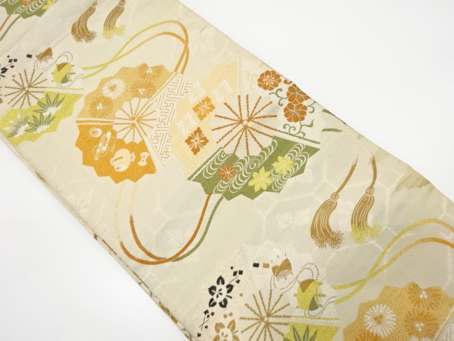 JAPANESE KIMONO / ANTIQUE MARU OBI / WOVEN FLOWER & SPOOL
