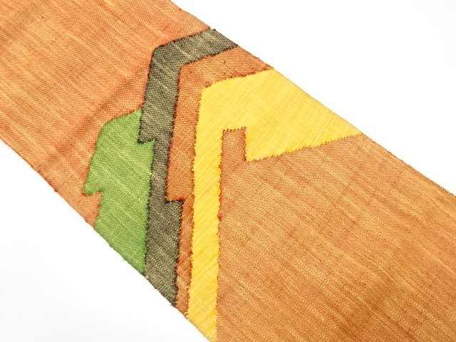 JAPANESE KIMONO / ANTIQUE NAGOYA OBI / SILK / MAWATA TSUMUGI / WOVEN GEOMETRIC