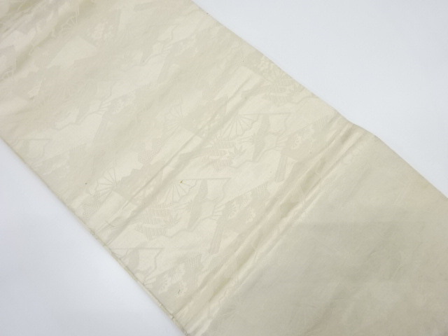 アンティーク　扇に鶴・草花模様織り出し丸帯（材料）