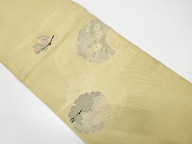 JAPANESE KIMONO / ANTIQUE SUMMER MARU OBI / SILK / WOVEN MANJUKIKU