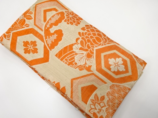 JAPANESE KIMONO / ANTIQUE OBI FOR KIDS / WOVEN KIKKO & FLOWERS