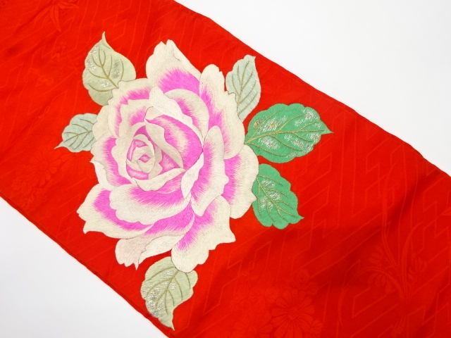 薔薇模様 刺繍 名古屋帯（着用可）【アンティーク】【中古】【着】 宗 